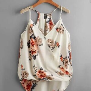 SHEIN Cream Floral Surplice Camisole with Peach Blooms